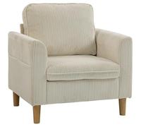 HOMCOM Sillón de salón de pana, sofá de 1 plaza acolchado con asiento ancho y cojín de muelles, estilo moderno, para dormitorio, salón, espacio pequeño, color beige
