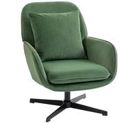 HOMCOM Sillón de Salón Giratorio con Cojín Lumbar y Tapizado en Tejido Efecto Terciopelo, Verde Aosom España