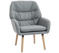 HOMCOM Sillón de Salón Moderno, Butaca de Salón, Acolchado de Doble Capa, Tapizado en Cuero Sintético, Patas de Madera, Sillón de Lectura para Dormitorio, Oficina, Estudio, 68x74x89 cm, Gris
