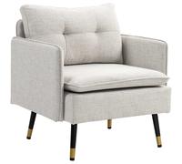 HOMCOM Sillón de Salón Moderno Tapizado en Lino con Reposabrazos Asiento Acolchado y Patas de Acero 76x68x80 cm Crema