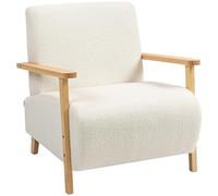 HOMCOM Sillón de Salón Tapizado en Borreguito Butaca de Salón de 74,5 cm con Acolchado Grueso Reposabrazos y Patas de Madera para Dormitorio Sala de Estar Crema