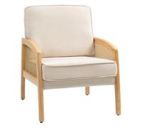 Homcom sillón de salón tapizado en chenilla butaca para dormitorio con 1 almohada lavable y reposabrazos de ratán sintético carga 120 kg 67x75x88 cm beige