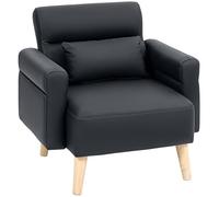 HOMCOM Sillón de Salón Tapizado en Cuero Sintético Butaca de Salón de 77 cm con Reposabrazos Acolchado Grueso Respaldo Acanalado y Patas de Madera para Dormitorio Sala de Estar Negro