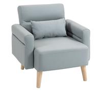 Homcom sillón de salón tapizado en cuero sintético butaca de salón de 77 cm con reposabrazos acolchado grueso respaldo acanalado y patas de madera para dormitorio sala de estar gris