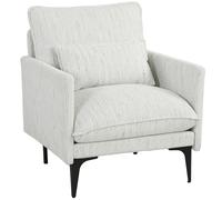 HOMCOM Sillón de Salón Tapizado en Tejido Efecto Lino con Reposabrazos, Cojín Lumbar y Asiento Amplio, Blanco