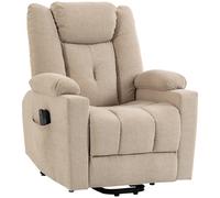 HOMCOM Sillón elevador eléctrico con masaje por vibración y función de calor, Sillón relax en terciopelo con acolchado de muelles, Blanco crema