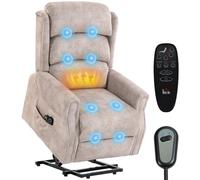 HOMCOM - Sillón elevador eléctrico para masaje vibratorio y calor, sillón relax eléctrico, terciopelo, respaldo reclinable, cojín de resortes, bolsillos laterales, mando a distancia, reposapiés de