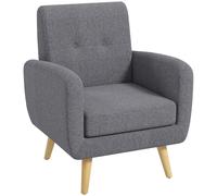 HOMCOM Sillón en diseño escandinavo, Asiento de Acento, Respaldo con Botones, Natural + Gris Claro