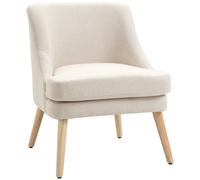 HOMCOM Sillón Escandinavo Sillón de salón confortable Sillón para habitación Patas de Madera Maciza revestimiento Tela Lino Beige Aosom España