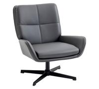 Homcom sillón giratorio, butaca de salón tapizado en pu, sillón lectura con asiento acolchado, reposabrazos, patas metálicas, para sala de estar, dormitorio, gris