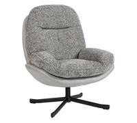 HOMCOM Sillón Giratorio Moderno, Butaca de Salón con Base Cruz, Tapizado en Chenilla y Cuero PU, Asiento Ancho Doble, Patas de Acero y Reposabrazos, Sillón Relax para Sala de Estar, Dormitorio, Gris