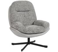 HOMCOM Sillón Giratorio Moderno, Butaca de Salón con Base Cruz, Tapizado en Chenilla y Cuero PU, Asiento Ancho Doble, Patas de Acero y Reposabrazos, Sillón Relax para Sala de Estar, Dormitorio, Gris