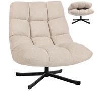 HOMCOM Sillón Giratorio Moderno, Butaca de Salón con Respaldo Plegable, Base de Cruz, Tapizado en Chenilla Impermeable, Asiento Extra Ancho y Patas de Acero, para Sala de Estar, Dormitorio, Crema