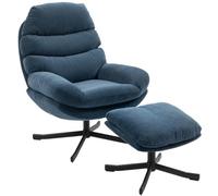 HOMCOM Sillón giratorio reclinable, con otomana, asiento ancho, azul | Sillón de salón, aspecto chenilla, tapizado, sillón, para sala de estar, dormitorio
