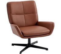 HOMCOM Sillón Giratorio, Butaca de Salón Tapizado en PU, Sillón Lectura con Asiento Acolchado, Reposabrazos, Patas Metálicas, para Sala de Estar, Dormitorio, Marrón