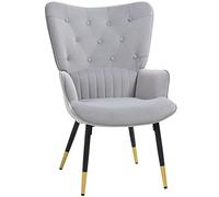 HOMCOM Sillón Individual Butaca de Dormitorio Butaca de Salón Tapizado en Terciopelo con Respaldo Alto Reposabrazos y Patas de Acero Estilo Moderno 68x72x103 cm Gris