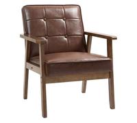 HOMCOM Sillón Individual Butaca de Salón Tapizada en PU con Reposabrazos de Madera Respaldo Acolchado Carga 120 kg Sillón para Salón Dormitorio Marrón