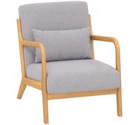 HOMCOM Sillón Individual Butaca Nórdica con Reposabrazos Cojín y Marco de Madera de Caucho 61x78x76 cm Gris Aosom España