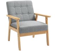 HOMCOM Sillón Individual Sofá Individual Respaldo Acolchado Gris Claro | Tapizado en Lino, con Reposabrazos de Madera, Carga 130 kg, para Salón Dormitorio