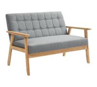 HOMCOM Sillón Individual Sofá Individual Respaldo Acolchado Gris Claro | Tapizado en Lino, con Reposabrazos de Madera, Carga 250 kg, para Salón Dormitorio