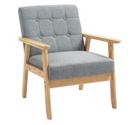 HOMCOM Sillón Individual Sofá Individual Tapizado en Lino con Reposabrazos de Madera Respaldo Acolchado Carga 130 kg Sillón para Salón Dormitorio Gris Claro