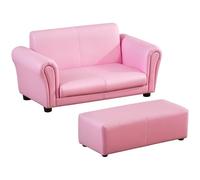 HOMCOM Sillón infantil con reposapiés, sofá infantil con taburete, color rosa, 83 x 42 x 41 cm