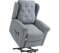 HOMCOM Sillón Relax Reclinable Eléctrico Levanta Personas Sillón Elevador con Respaldo Alto Capitoné Control Remoto Tapizado en Lino y Bolsillos Laterales Gris