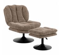 HOMCOM Sillón lounge con reposapiés, giratorio 360°, de terciopelo Raindrop, reposapiés ajustable en altura, Marrón