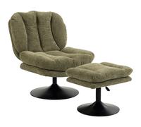 HOMCOM Sillón lounge con reposapiés, giratorio 360°, terciopelo Raindrop, reposapiés regulable en altura, Verde