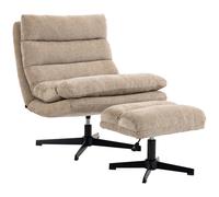 HOMCOM Sillón lounge con reposapiés, sillón chenilla giratorio con reposapiés regulable en altura, acolchado grueso y asiento ancho, Marrón