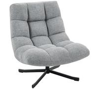 HOMCOM Sillón Lounge sin reposabrazos, sillón giratorio en tejido de chenilla impermeable, amplio asiento acolchado, patas cruzadas de acero sin ruedas, sillón reclinable para dormitorio y salón, gris