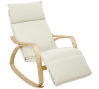 HOMCOM Sillón Mecedor de Efecto Lino con Reposapiés Regulable en 5 Posiciones para Salón Blanco Crema Aosom España