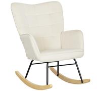HOMCOM Sillón Mecedora acolchado grueso respaldo ancho madera de haya/marco de acero hasta 120 kg Beige Aosom España