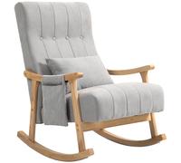 HOMCOM Sillón Mecedora con Cojín Lumbar Asiento Ancho Marco de Haya hasta 120 kg Gris Aosom España