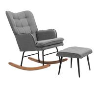 HOMCOM Sillón Mecedora con Reposapiés confortable hasta 130 kg Aspecto de Lino 64x89x90 cm Gris Oscuro Aosom España