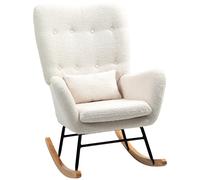 HOMCOM Sillón Mecedora cubierta de peluche acolchado grueso cojín lumbar antideslizante Blanco Crema Aosom España