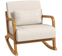 HOMCOM Sillón Mecedora de diseño retro madera de caucho 64,5x92x81 5 cm Beige + Marrón Aosom España