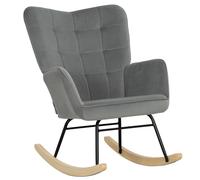 HOMCOM Sillón Mecedora Vintage Balancines Curvos Grueso Acolchado Madera de Haya y Acero Gris Oscuro Aosom España