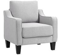 HOMCOM Sillón Moderno de salón, sillón de Tela con reposabrazos, Acolchado Grueso y muelles ensacados, para casa, Oficina y Estudio, 77x77x86 cm, Gris Claro