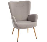 HOMCOM Sillón Moderno en Tela Sherpa Tapizado con Respaldo Alto y Apoyabrazos, Gris