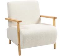 HOMCOM Sillón Nórdico de Borreguito Acolchado Grueso y Patas de Madera Asiento Amplio para Salón Dormitorio 74,5x76x78 cm Crema