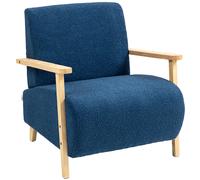HOMCOM Sillón Nórdico de Borreguito Acolchado Grueso y Patas de Madera Asiento Amplio para Salón Dormitorio 74,5x76x78 cm Azul