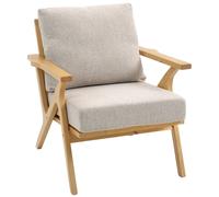 HOMCOM Sillón nórdico en tejido efecto lino, asiento mullido y patas de hevea - beige Aosom España