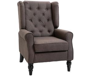 HOMCOM Sillón Orejero Moderno, Butaca de Salón con Reposabrazos y Patas de Madera, Sofá Individual Carga 160 kg para Oficina, Sala de Estar y Dormitorio, Marrón