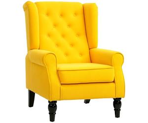 HOMCOM Sillón Orejero Moderno, Butaca de Salón con Reposabrazos y Patas de Madera, Sofá Individual Carga 160 kg para Oficina, Sala de Estar y Dormitorio, Amarillo