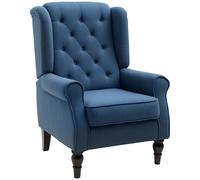 HOMCOM Sillón Orejero Moderno, Butaca de Salón con Reposacabezas y Patas de Madera, Sofá Individual Carga 160 kg para Oficina, Sala de Estar y Dormitorio, Azul
