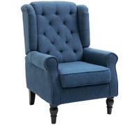 HOMCOM Sillón Orejero Moderno Butaca de Salón Reposabrazos Azul | Patas de Madera, Sofá Individual, Carga 160 kg, para Oficina, Sala de Estar, Dormitorio