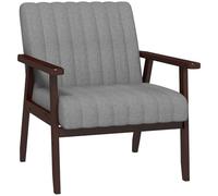 HOMCOM Sillón para dormitorio de tela, sillón tapizado con costuras y reposabrazos de madera, gris