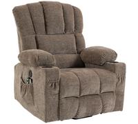 HOMCOM Sillón para TV con elevador, Sillón relax eléctrico con masaje & calor, función reclinable, puertos USB, Marrón