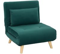 HOMCOM Sillón plegable con función de cama, Sillón Relax Plegable en Terciopelo, Respaldo Ajustable, soporta hasta 120 kg, Verde oscuro